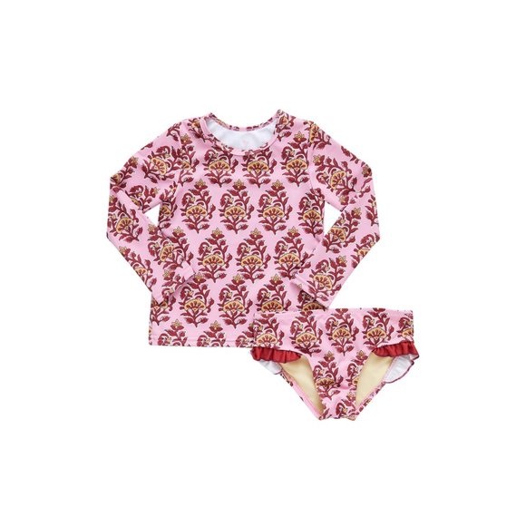 Pink Chicken Rash Guard Set - Pink Posey Block Print - Picture 3 of 3